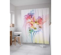 Штора (занавеска) для ванной JoyArty "Образные цветы" из сатена, 180х200 см с крючками, sc_21124