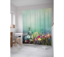 Штора (занавеска) для ванной JoyArty "Цветы в тумане" из сатена, 180х200 см с крючками, sc_21130