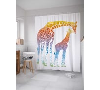 Штора (занавеска) для ванной JoyArty "Жирафы в переливах" из сатена, 180х200 см с крючками, sc_24098