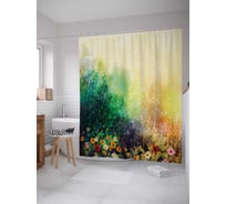 Штора (занавеска) для ванной JoyArty "Призрачные цветы" из сатена, 180х200 см с крючками, sc_21144
