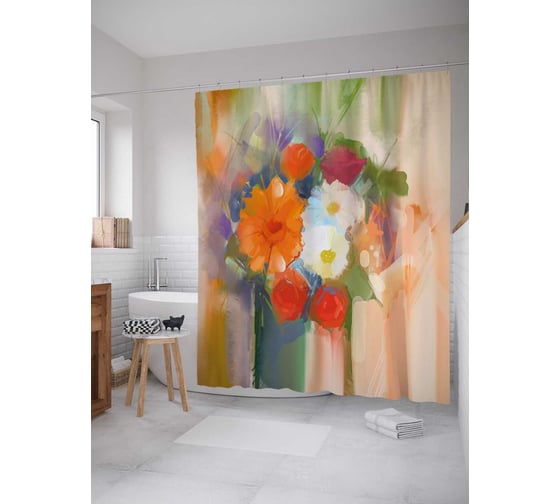 Штора (занавеска) для ванной JoyArty "Букет цветов" из сатена, 180х200 см с крючками, sc_21118 1