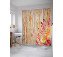 Штора (занавеска) для ванной JoyArty "Розовые листочки" из сатена, 180х200 см с крючками, sc_20398