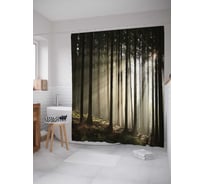 Штора (занавеска) для ванной JoyArty "Лесные лучи" из сатена, 180х200 см с крючками, sc_19669
