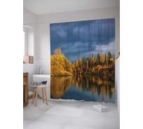 Штора (занавеска) для ванной JoyArty "Леса за рекой" из сатена, 180х200 см с крючками, sc_19671