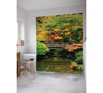 Штора (занавеска) для ванной JoyArty "Мост над лесной рекой" из сатена, 180х200 см с крючками, sc_19676