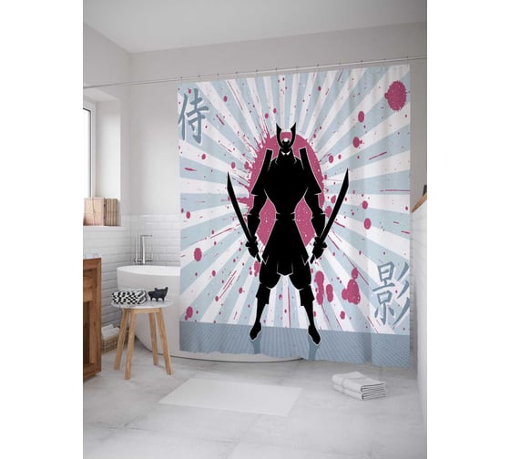 Штора (занавеска) для ванной JoyArty "Разъяренный самурай" из сатена, 180х200 см с крючками, sc_18266 1
