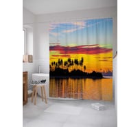 Штора (занавеска) для ванной JoyArty "Пальмовый остров" из сатена, 180х200 см с крючками, sc_21019