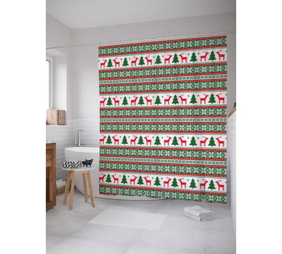 Штора (занавеска) для ванной JoyArty "Зимние олени" из сатена, 180х200 см с крючками, sc_20487 1