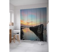 Штора (занавеска) для ванной JoyArty "Морской рассвет" из сатена, 180х200 см с крючками, sc_20550