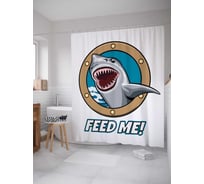 Штора (занавеска) для ванной JoyArty "Опасная акула" из сатена, 180х200 см с крючками, sc_19814