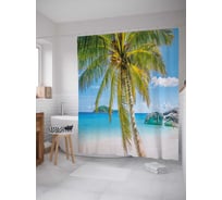 Штора (занавеска) для ванной JoyArty "Пляжная пальма" из сатена, 180х200 см с крючками, sc_21020
