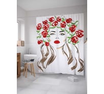 Штора (занавеска) для ванной JoyArty "Цветочная прическа" из сатена, 180х200 см с крючками, sc_21050