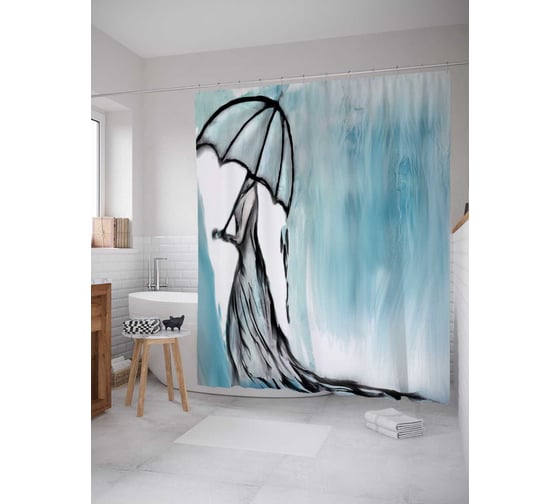 Штора (занавеска) для ванной JoyArty "Дождливая леди" из сатена, 180х200 см с крючками, sc_19781 1