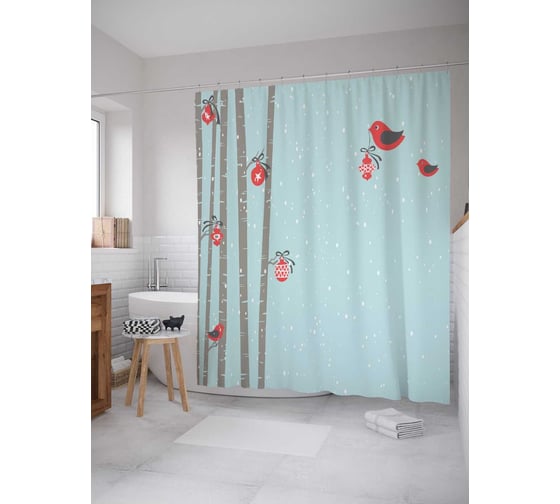 Штора (занавеска) для ванной JoyArty "Украшение леса" из сатена, 180х200 см с крючками, sc_20032 1