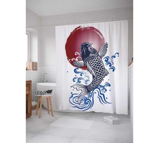 Штора (занавеска) для ванной JoyArty "Рыба желаний" из сатена, 180х200 см с крючками, sc_20577 1