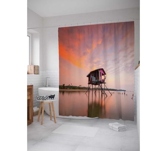 Штора (занавеска) для ванной JoyArty "Наблюдательный пост" из сатена, 180х200 см с крючками, sc_19838 1