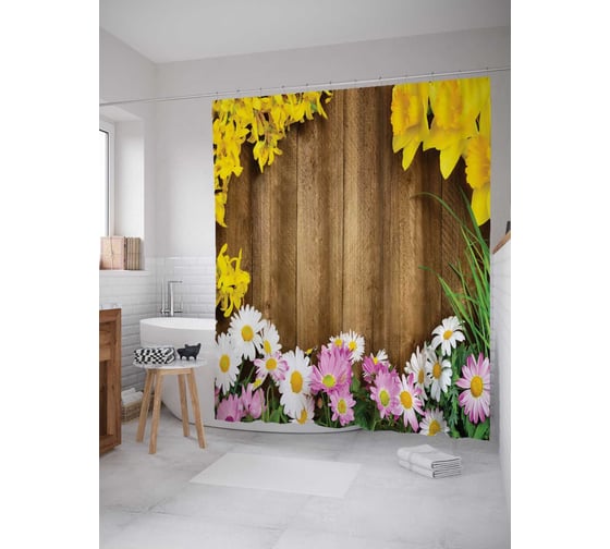 Штора (занавеска) для ванной JoyArty "Весенний венец" из сатена, 180х200 см с крючками, sc_20381 1
