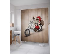 Штора (занавеска) для ванной JoyArty "Санта мотоциклист" из сатена, 180х200 см с крючками, sc_20030