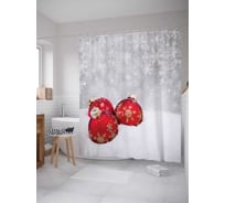 Штора (занавеска) для ванной JoyArty "Заснеженные игрушки" из сатена, 180х200 см с крючками, sc_20293
