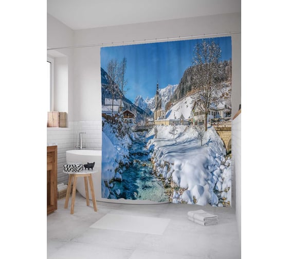 Штора (занавеска) для ванной JoyArty "Тропинка к сказке" из сатена, 180х200 см с крючками, sc_20648 1