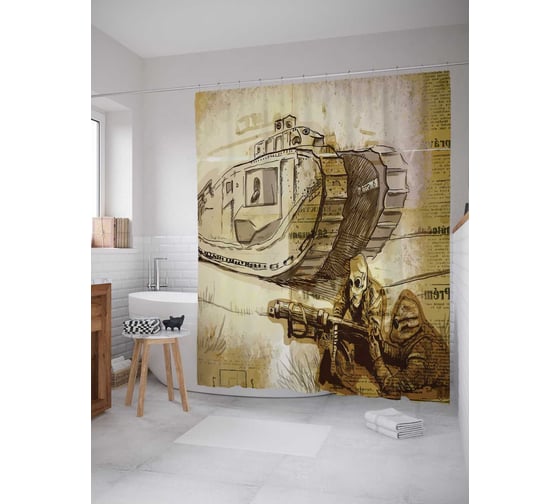 Штора (занавеска) для ванной JoyArty "Военные действия" из сатена, 180х200 см с крючками, sc_20135 1
