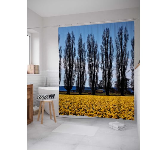 Штора (занавеска) для ванной JoyArty "Лесная долинка" из сатена, 180х200 см с крючками, sc_21519 1