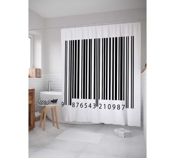 Штора (занавеска) для ванной JoyArty "Классический штрих код" из сатена, 180х200 см с крючками, sc_21537 1