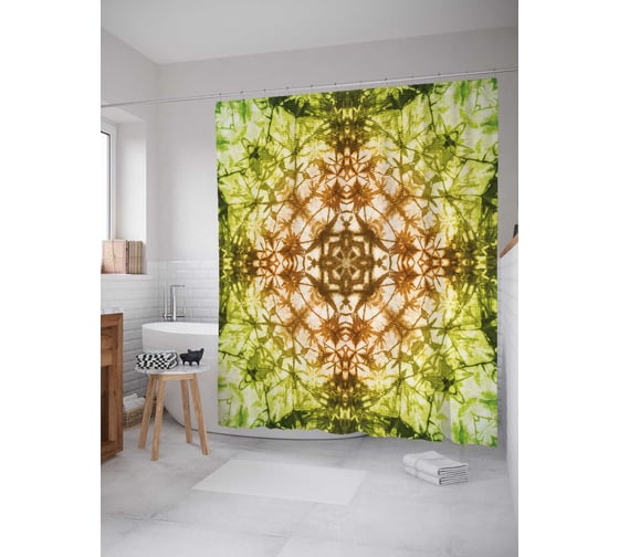 Штора (занавеска) для ванной JoyArty "Яркие фантазии" из сатена, 180х200 см с крючками, sc_20331 1