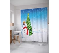 Штора (занавеска) для ванной JoyArty "Уличная елка" из сатена, 180х200 см с крючками, sc_21472