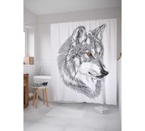 Штора (занавеска) для ванной JoyArty "Мудрый волк" из сатена, 180х200 см с крючками, sc_22150