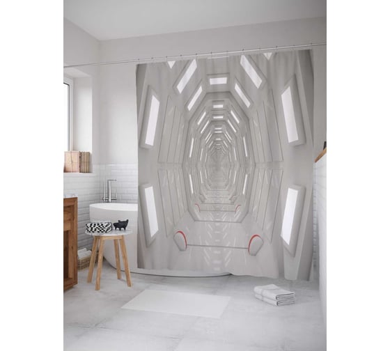 Штора (занавеска) для ванной JoyArty "Коридор в новую жизнь" из сатена, 180х200 см с крючками, sc_22117 1