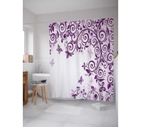 Штора (занавеска) для ванной JoyArty "Бабочки на завитках" из сатена, 180х200 см с крючками, sc_22267
