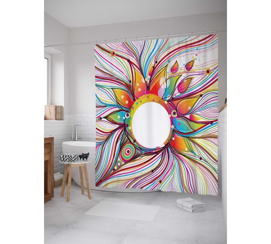 Штора (занавеска) для ванной JoyArty "Сказка о солнце" из сатена, 180х200 см с крючками, sc_22228 1