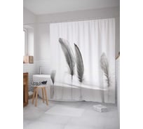 Штора (занавеска) для ванной JoyArty "Стойкие перья" из сатена, 180х200 см с крючками, sc_20853