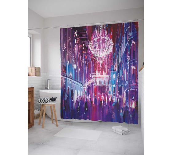 Штора (занавеска) для ванной JoyArty "Тайная вечеринка" из сатена, 180х200 см с крючками, sc_23042 1