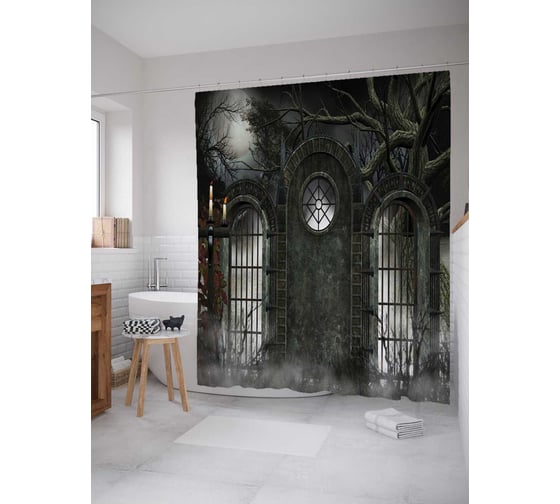 Штора (занавеска) для ванной JoyArty "Ночное поместье" из сатена, 180х200 см с крючками, sc_22099 1