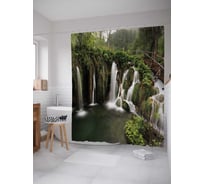 Штора (занавеска) для ванной JoyArty "Лестница вдоль водопада" из сатена, 180х200 см с крючками, sc_21813
