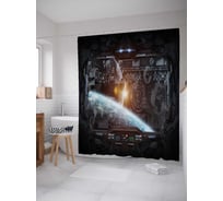 Штора (занавеска) для ванной JoyArty "Космос за бортом" из сатена, 180х200 см с крючками, sc_21678