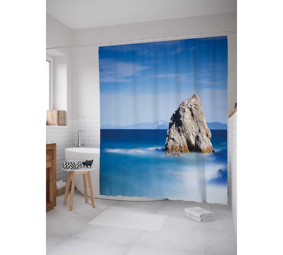 Штора (занавеска) для ванной JoyArty "Опасная скала" из сатена, 180х200 см с крючками, sc_21342