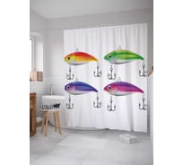 Штора (занавеска) для ванной JoyArty "Яркая блесна" из сатена, 180х200 см с крючками, sc_21318