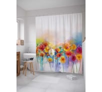 Штора (занавеска) для ванной JoyArty "Размытые цветы" из сатена, 180х200 см с крючками, sc_21136