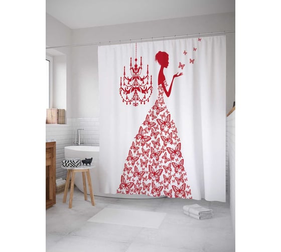 Штора (занавеска) для ванной JoyArty "Пламенное порхание" из сатена, 180х200 см с крючками, sc_23552 1