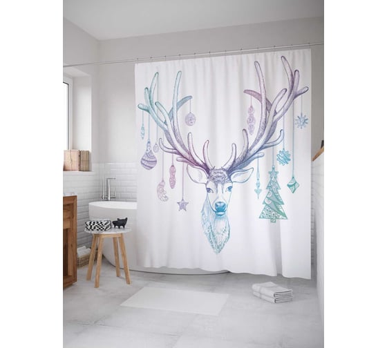 Штора (занавеска) для ванной JoyArty "Олень с украшениями" из сатена, 180х200 см с крючками, sc_21504 1