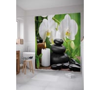 Штора (занавеска) для ванной JoyArty "Камни для массажа" из сатена, 180х200 см с крючками, sc_21857