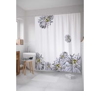 Штора (занавеска) для ванной JoyArty "Цветочная встреча" из сатена, 180х200 см с крючками, sc_20485