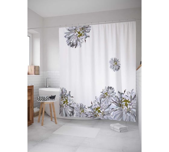 Штора (занавеска) для ванной JoyArty "Цветочная встреча" из сатена, 180х200 см с крючками, sc_20485 1