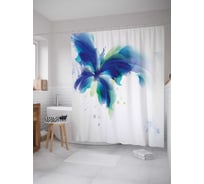 Штора (занавеска) для ванной JoyArty "Голубая бабочка" из сатена, 180х200 см с крючками, sc_22201
