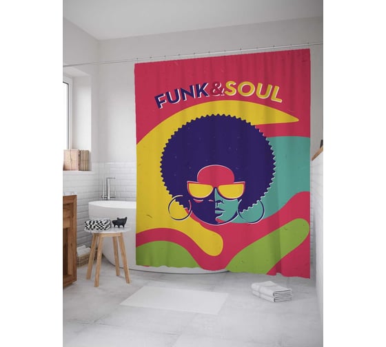 Штора (занавеска) для ванной JoyArty "Фанк и соул" из сатена, 180х200 см с крючками, sc_22029 1