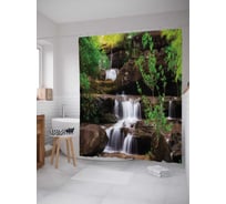 Штора (занавеска) для ванной JoyArty "Лесной водопад" из сатена, 180х200 см с крючками, sc_20948