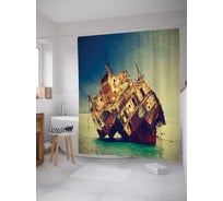 Штора (занавеска) для ванной JoyArty "Корабль на суше" из сатена, 180х200 см с крючками, sc_20536
